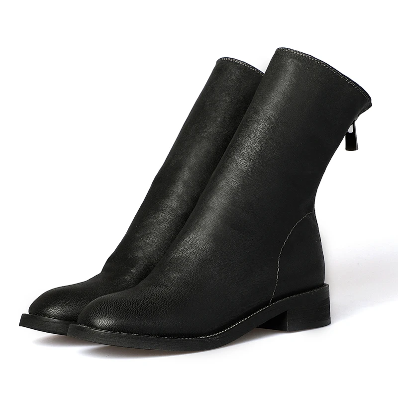 ORCHA LISA/высококачественные ботильоны из натуральной кожи; ботинки «Челси»; ботинки на квадратном каблуке с круглым носком на молнии; цвет черный, красный, Size34-39; C568