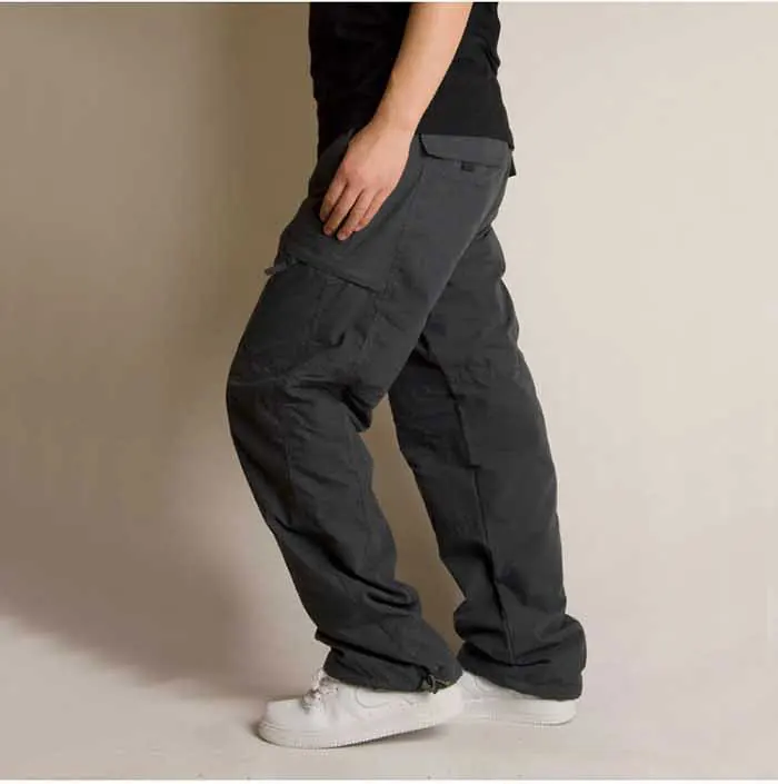 Fleece Lining Cargo Pants Men Casual Straight Loose Baggy Pants Hip Hop Harem Pants Outdoor Trousers Male Clothing