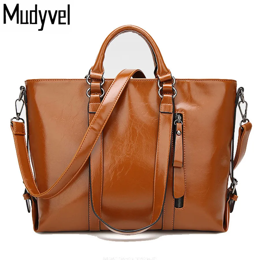 

Women Bag High Capacity Ladies PU Leather Handbags Vintage Oil Wax Leather Woman Shoulder Messenger Bags