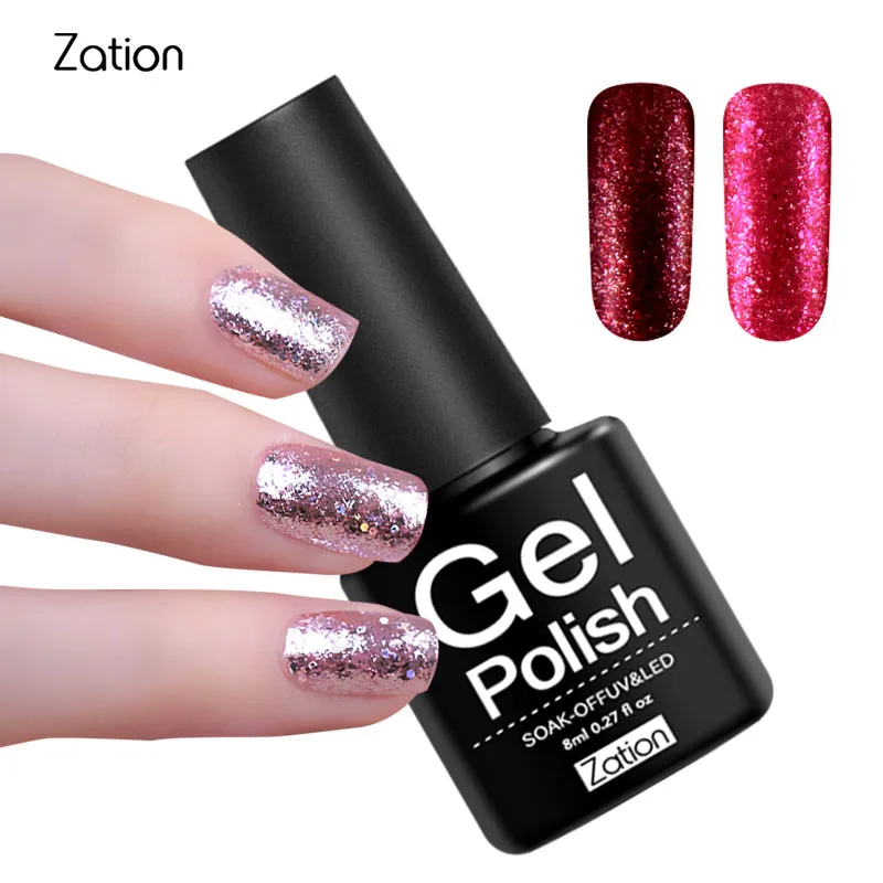 Zation Glitter Nail Polish Primer Shine Gel Bling Varnish Shimmer UGel Enamel V Platinum Top Base Coat Lacquer | Красота и здоровье