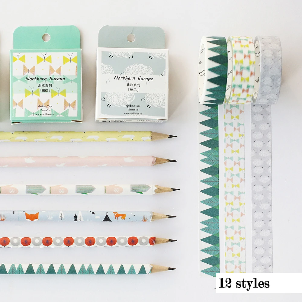 

12 pcs Nordic style theme Washi tape Adhesive Masking Diy Scrapbooking Diary Planner Book Decorate home decor