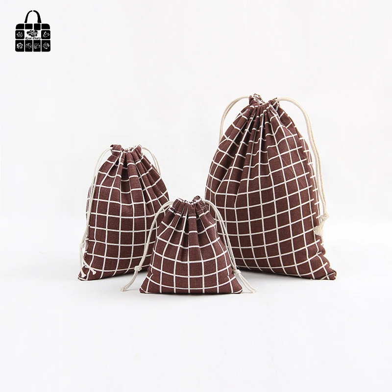 RoseDiary Simple Plaid 100% Cotton Bunch Pocket Travel Accessories Clothing Toys Storage Bag Organizers Bag Multi-Function Bag