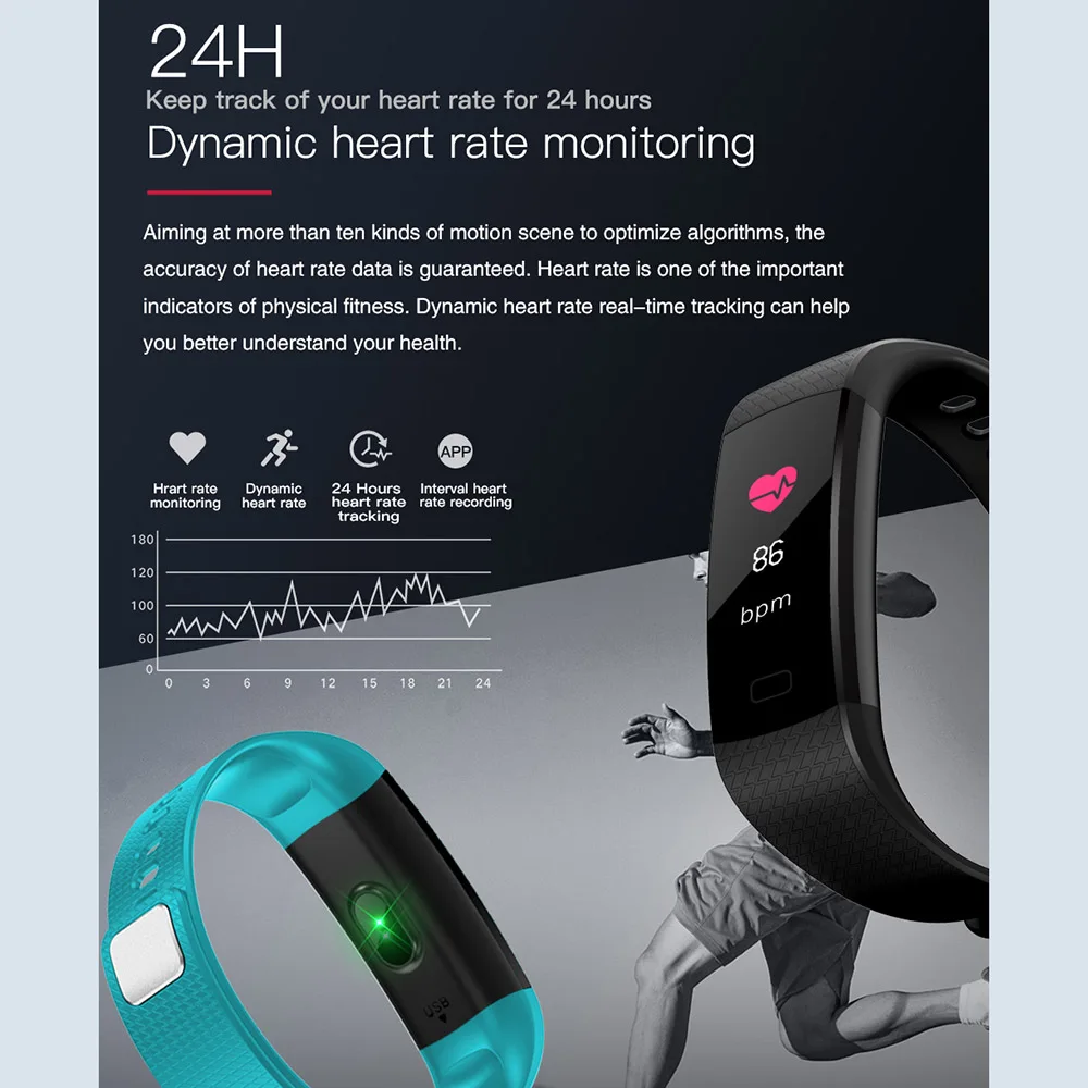  TimeOwner Smart Band Y5 Heart Rate Blood Pressure Monitor High Brightness Colorful Screen Smart Bra - 32861407801