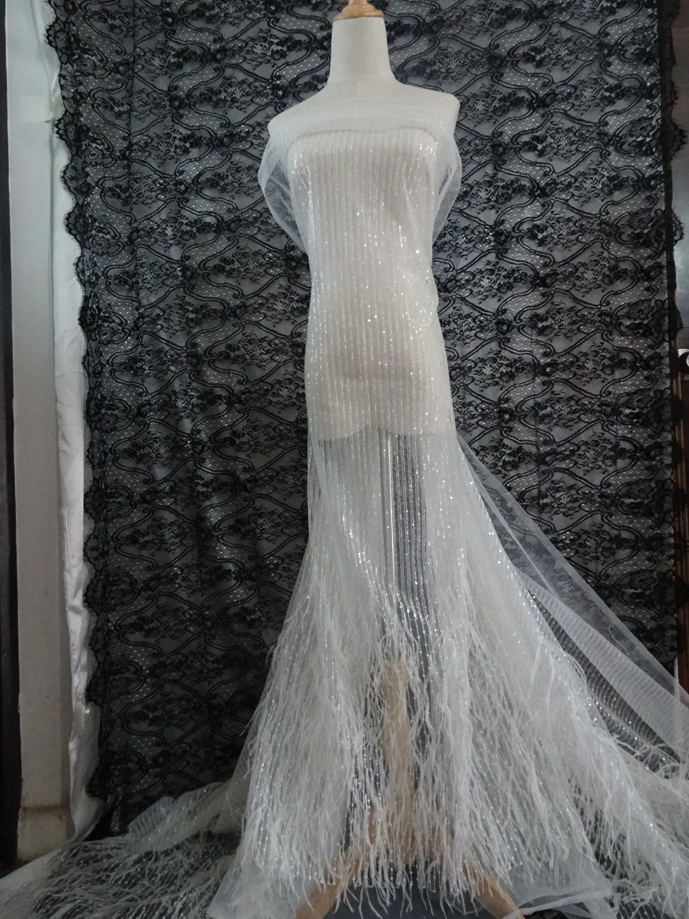 

special David-168-11 sequins fabric with feather super quality 5 yards/pcs embroidered African french lace net tulle fabric