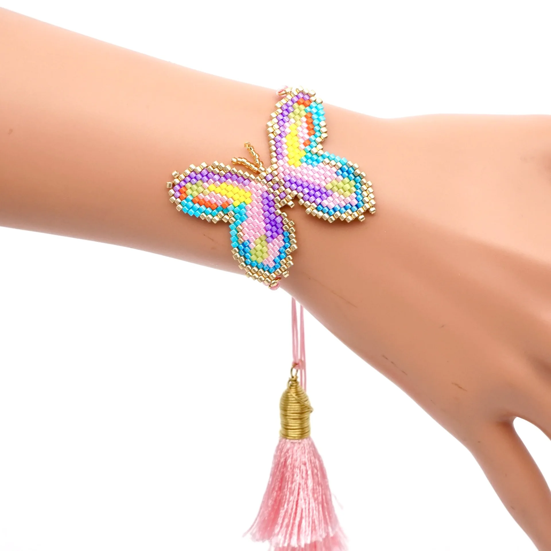 

Women's fashion 2019 wholesale butterfly bracelets for girls MIYUKI tassel charm bracelet femme pink wristband discounts sale