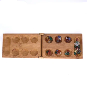 

Mancala Board Game Folding Bamboo Board Natural Agate Stone Travel Game For Children Board Game Children's Educational Toys