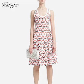 

Halinfer 2018 New summer women dress sexy o neck print bandage dress elegant celebrity party A-line dresses vestidos wholesale