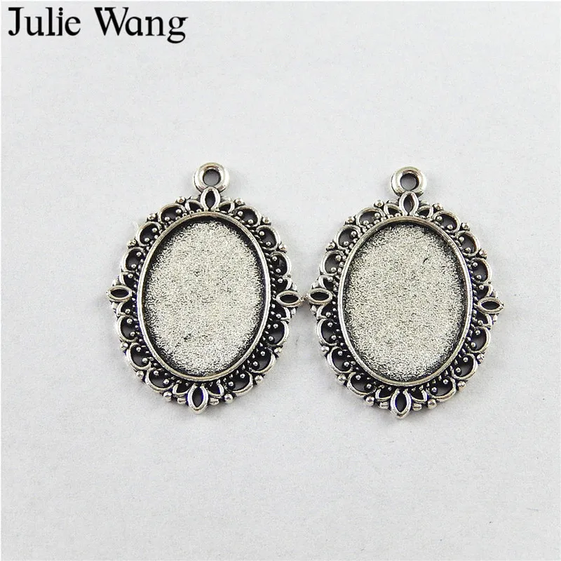 

Julie Wang 10pcs Antique Silver Oval alloy cameo cabochon base setting for charm photo pendants Jewelry making accessory