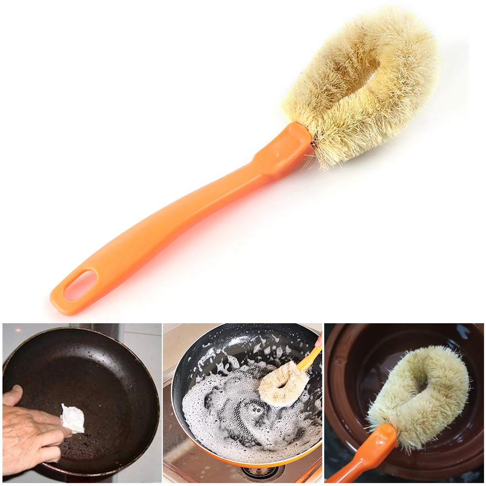 

1PC 13.5*7.5cm Kitchen Coconut Brush Non-stick Oil Wash Scouring Pot Clean Long Handle Cleaning Sponge Coconut Brush