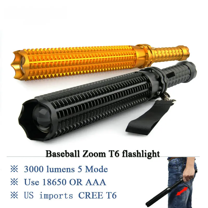 

powerful long led flashlight Zoom CREE XML T6 self-defense lanterna Baseball Bat waterproof torch linternas18650 Charging or AAA