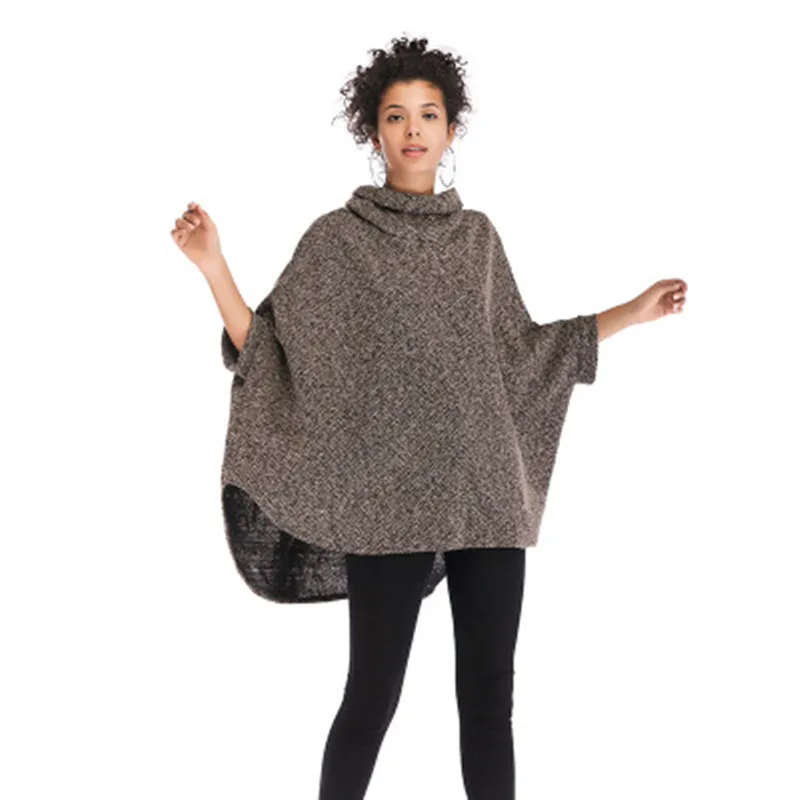 

Causal Spring Women Capes Bat Sleeved Solid Color Turtleneck Female Ponchos Cloak