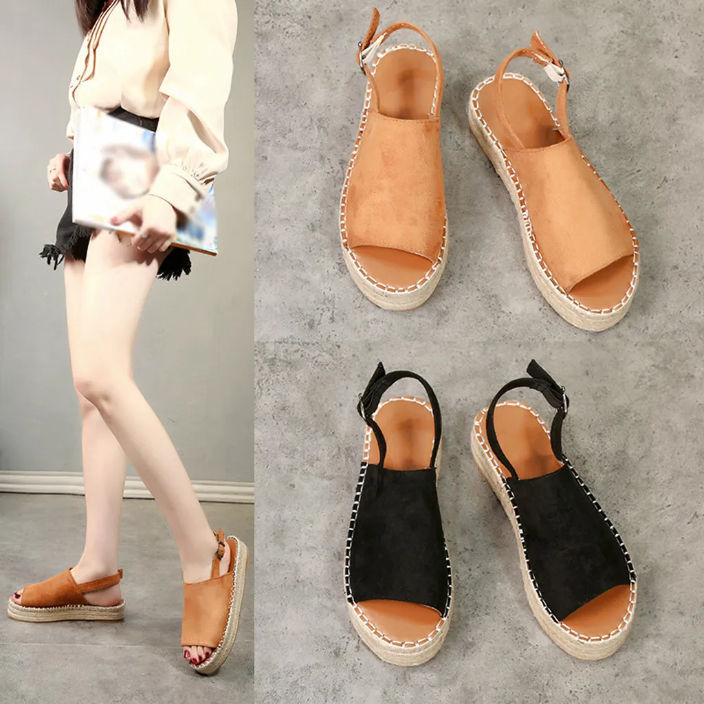 

2019 Women's Rome Sandals Spring Summer Ladies Shoes Platform Peep Toe Buckle Strap Flat Thick-Bottom Sandals High Heel Loafers