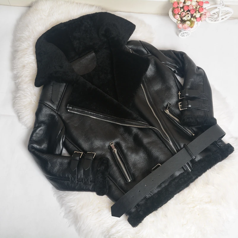 2017 Motorcycle Leather Punk Jacket Biker Jacket Women Men Genuine Leather Coat With Real Fur S1640