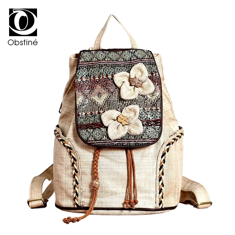 

Women Vintage Canvas Printing Backpacks Female Floral Embroidery Backpack Big Cotton Drawstring Bag Woman Bagpack for Girls 2018