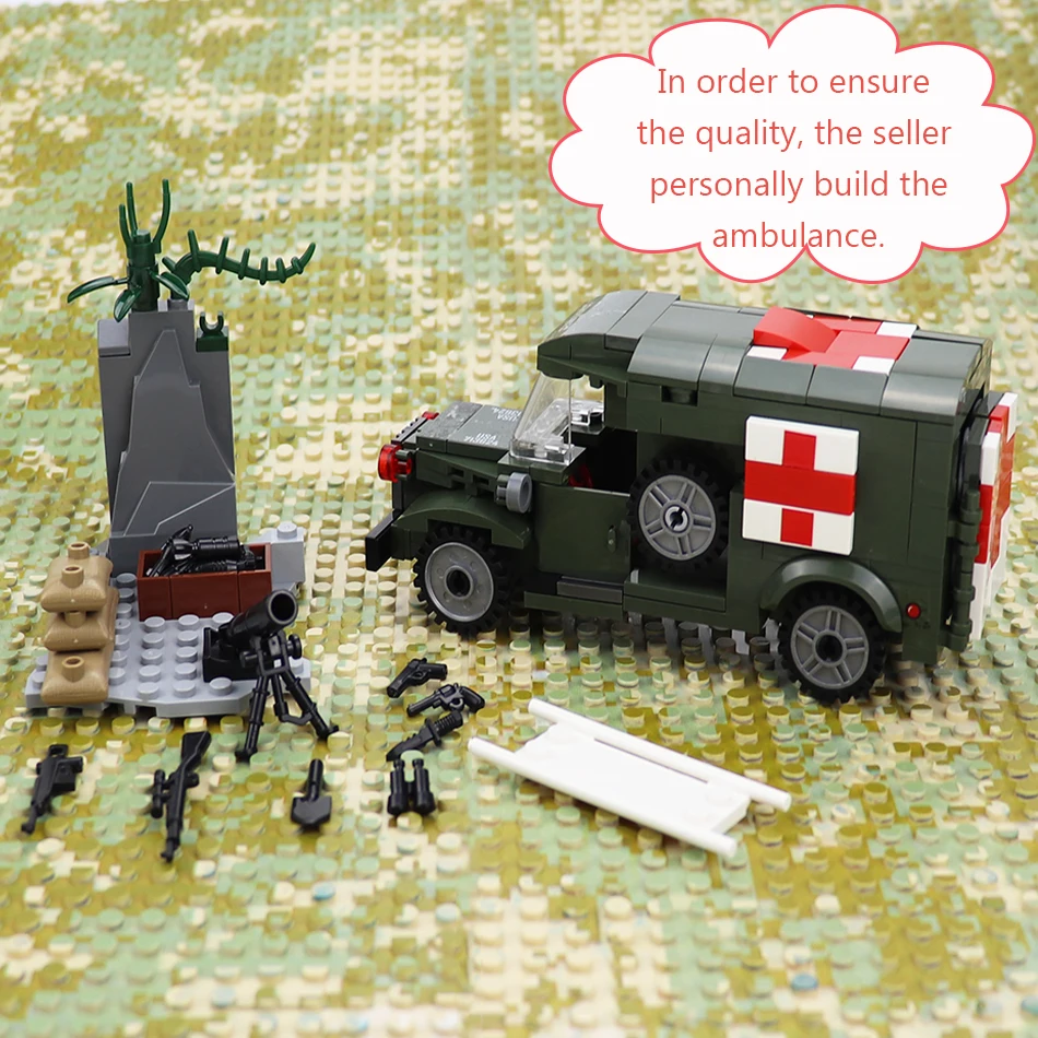 WW2 Custom American Ambulance and Minifigures Military Building Block Toys 