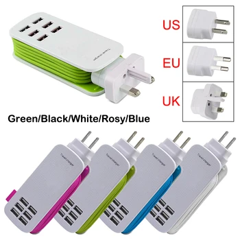 

Universal 6 Way Multi USB Mobile Phone Hub charger Extension cord desktop stand wall powerful cabled adapter us/eu/uk