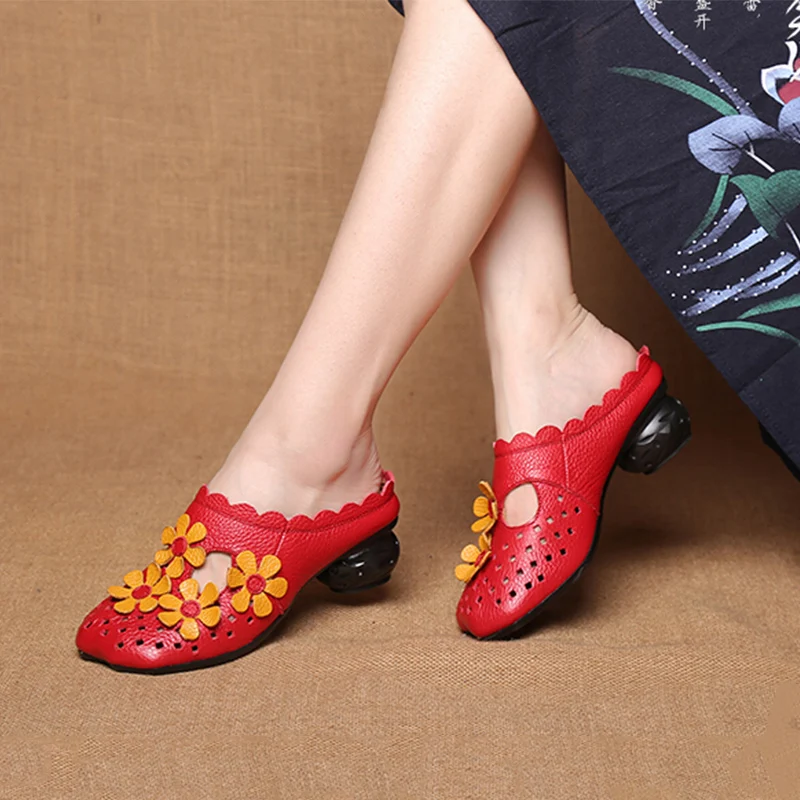 RUSHIMAN Women Flat Cool Slippers Shoes Slides Sandals  2021 Summer Genuine Leather  Slip On Shoes Size 35-40