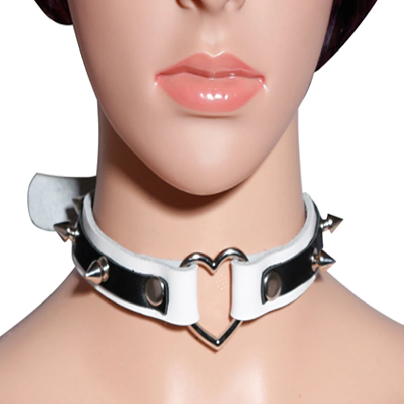 

Fashion jewelry Punk Gothic Lolita Emo Heart Choker Studded Rivet Harajuku 100% Handcrafted Leather Collar Necklace