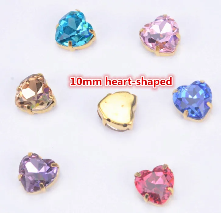 Стекло Стразы! 20 шт./лот 10 мм в форме сердца K9 diamond с золотой коготь пришить strass металла База Пряжка crystalstone для одежда