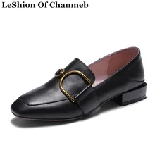 Женские лоферы из натуральной кожи с металлической пряжкой и квадратным носком; женская повседневная обувь на плоской подошве; цвет черный, белый; весенняя женская обувь на плоской подошве; большой размер 43