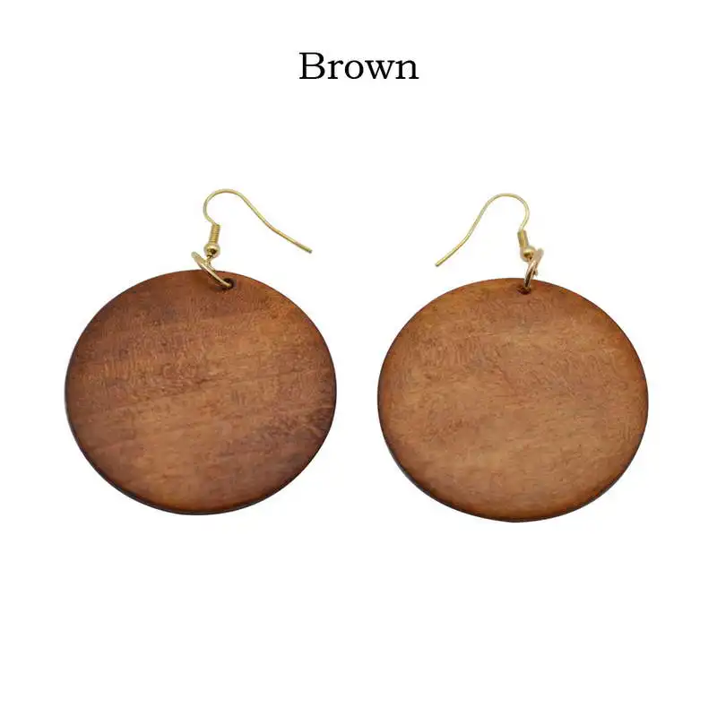 Круглые деревянные серьги с монограммой для женщин Новая мода персонализированные ювелирные изделия из натурального дерева - Окраска металла: E3061 Brown