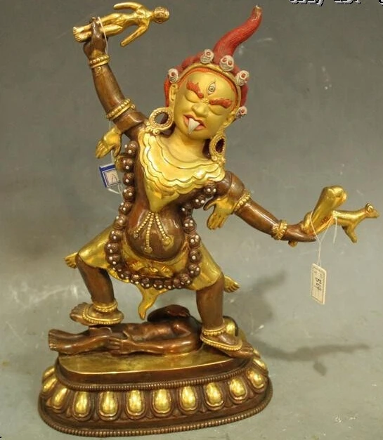 

(wholesale_jewelry_wig ) 12"Tibet Buddhism Temple Old Purple Bronze 24K Gold gladness King Buddha Statue