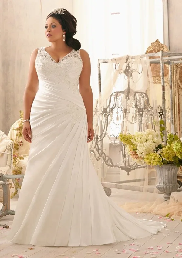 2015 Vestido De Noiva Lace With Sleeves Mermaid Plus Size Ivory