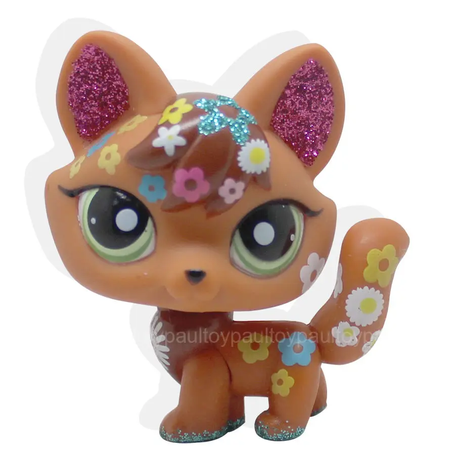 

#2341 Little Pet LPS Brown Red Sparkle Fox Green Eyes Dog Toy
