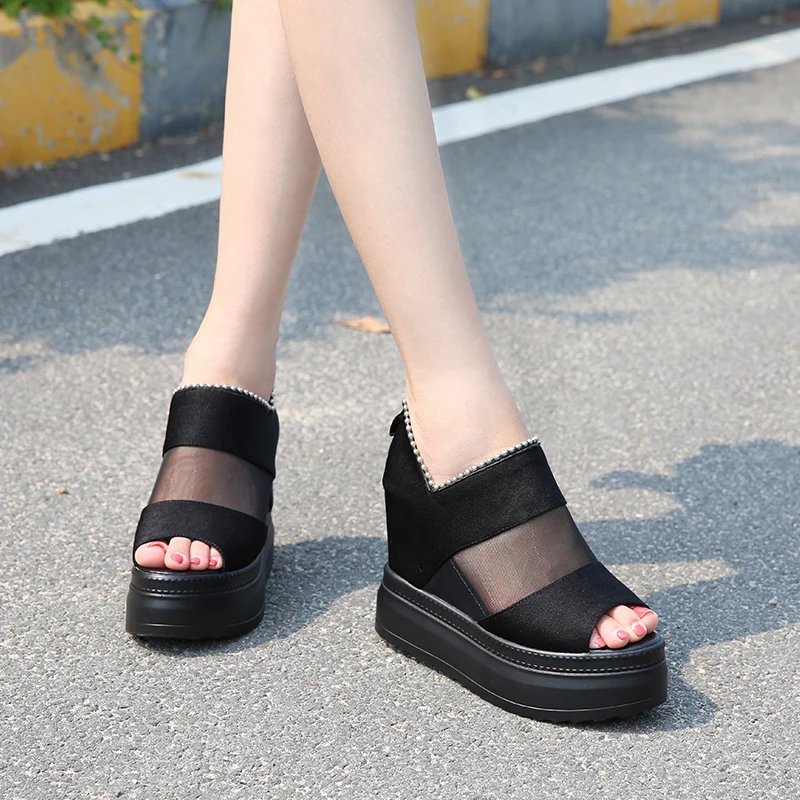 2018 Women Platform Creepers Sandals Black Female Stripper High Heels Summer Thick Bottom Peep Toe Lady Shoes High-Heeled Sandal (5)