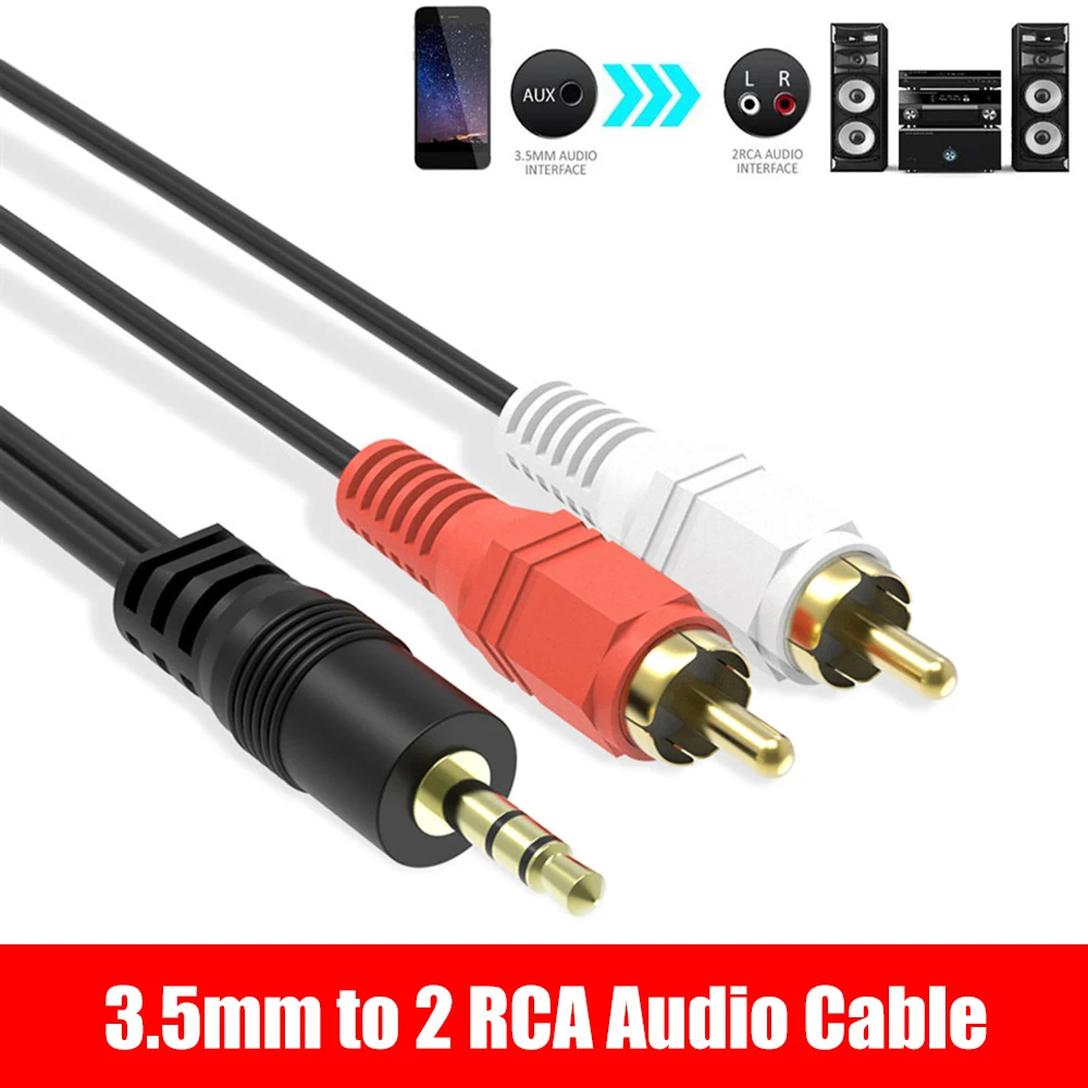 3.5mm Stereo Jack to Twin 2RCA Phono Plug Aux Audio Cable For PC Car Speaker Lot