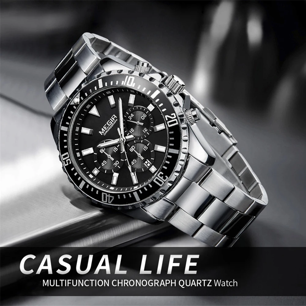 

Womens Watches Top Luxury Brand Watch Men Analog Chronograph Quartz Wrist Watch Full Stainless Steel Band Wristwatch Auto Date