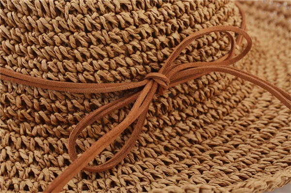 Модные женские рафия трава соломенная Складная широкая Панама с полями для элегантных леди купол Fedora леди Sunbonnet пляжная Панама