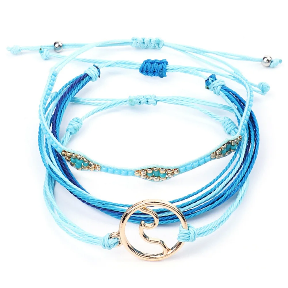 Vintage Multilayer Wave Bracelets Set For Woman Fashion Weave Rope