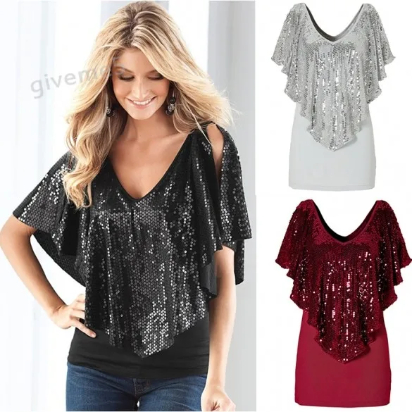 brand new loose top women 2017 summer plus size sequin glitter tops plus size sequin top