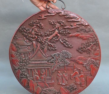 

Old Chinese Lacquerware Carved Pine Classical people Pattern Statue Wall hanging