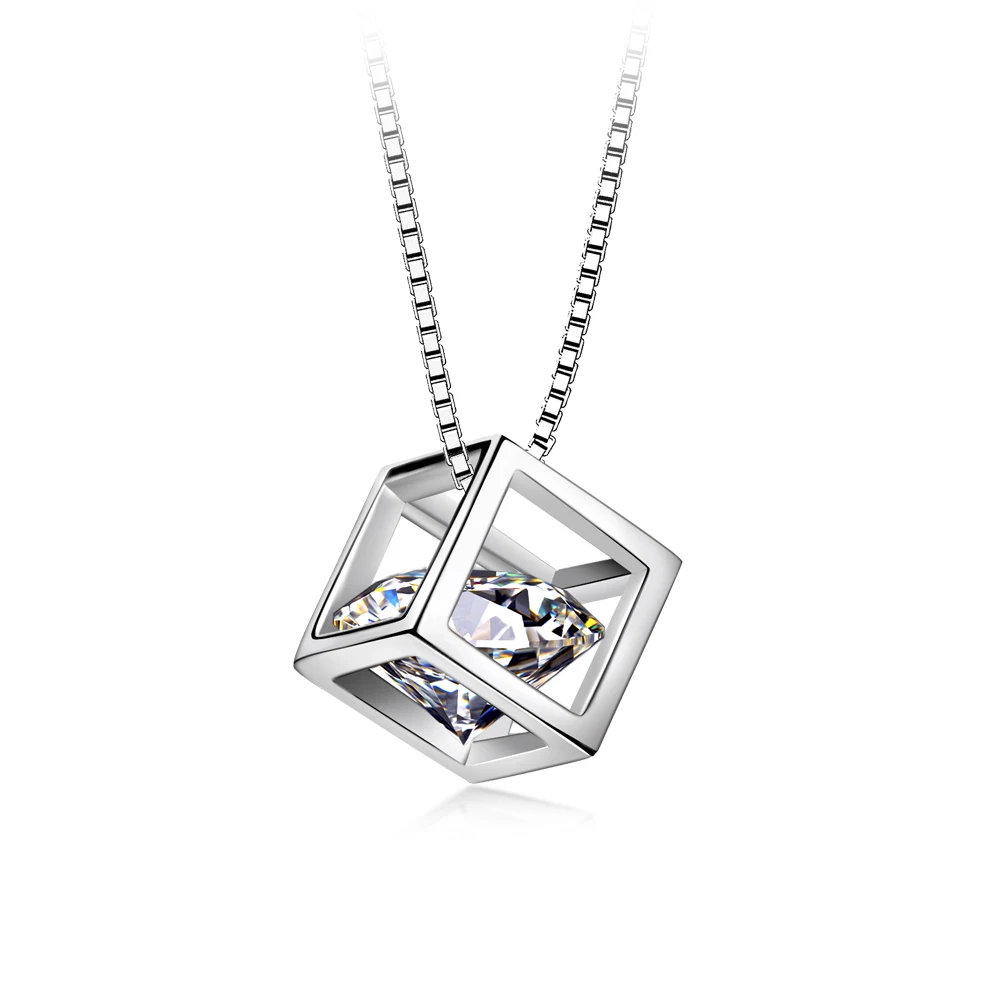 Square Pendant Necklace For Lady White Gold color Luxury 925 sterling