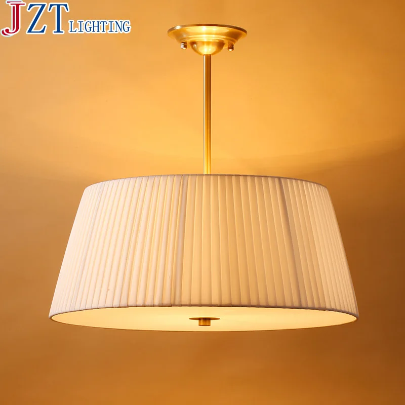 

M E27*3 Led Bulb Full Copper Fabric Shade Restaurant Lighting Modern Minimalist Study Dining Room Bedroom Corridor Lighting