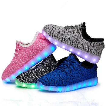

2018 new color-changing LED lighting children's sports shoes pink black red gray sneakers of various colors size 25-36