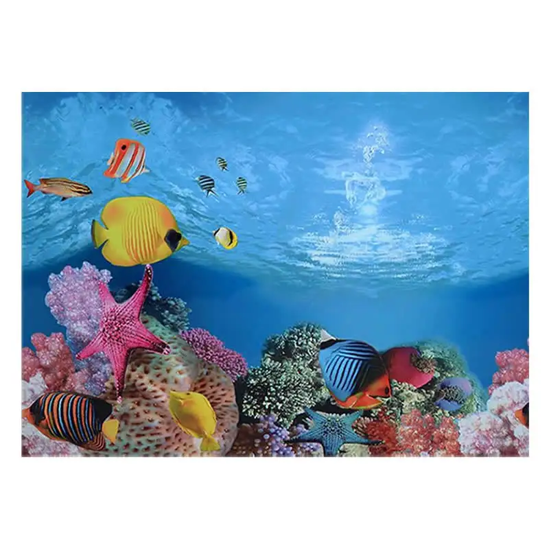

9096 23.3" x 60" Double Sided Aquarium Decoration Picture Poster Fish Tank Background Colorful Fish / Golden Mushroom