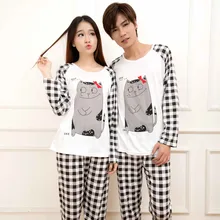 New Fall Spring Autumn Lovers Long-sleeved Pajamas Cartoon Couple Cute Sweet Pajamas Sets Sleepwear Nightwear Home Clothes