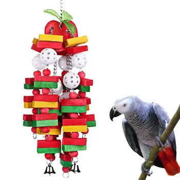 

Parrot Chew Toy String Colorful Wooden Block String For Macaws Cockatoos African Grey And Other Parrots