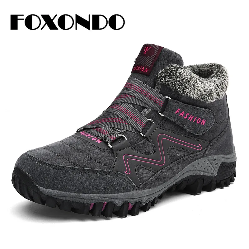 

FOXONDO 2019 Winter women snow boots women warm push ankle boots female high wedge waterproof Boots shoes 6137