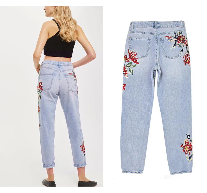Europe and the United States women's high waist straight 3D three-dimensional heavy art around the irregular washing washed denim nine pants (13)