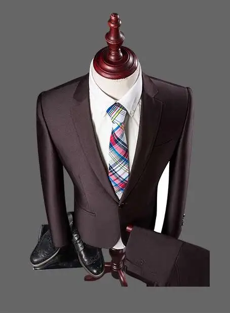 2 Pieces Slim Fit Peak Lapel Brown Wedding Suits Men Suits One Button Wedding Party Suits (Jacket+Pants+Tie) Groomsmen Suit