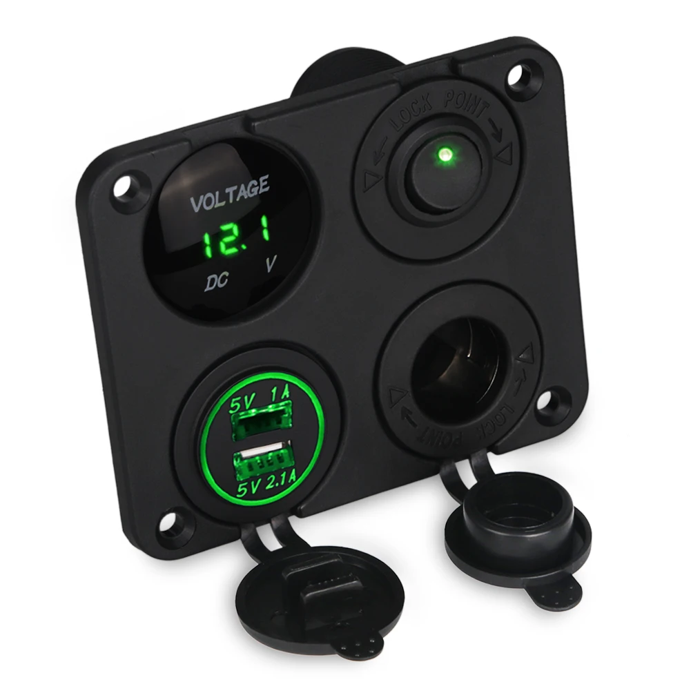 

Car Switch Panel USB Dual Socket Led Voltmeter 12V Power Outlet On-Off Yacht SUV Boat 12v Switch Panel Circuit Breaker Led
