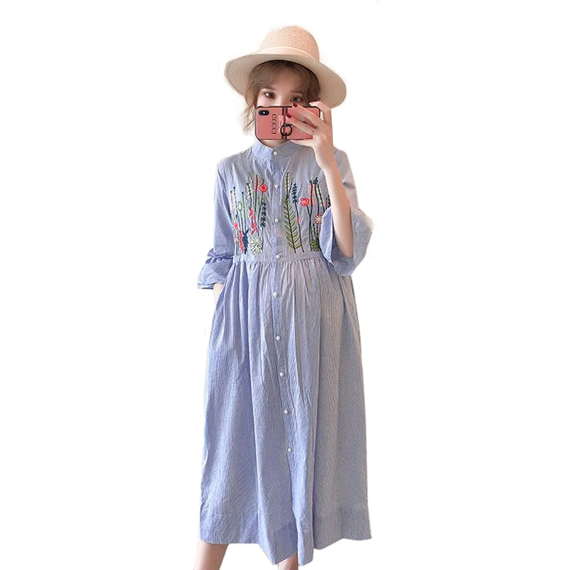 

Moms summer Striped cotton Half Sleeve Maternity Clothes Comfortable Nursing Breastfeeding Dresses for Pregnant Women Long dress