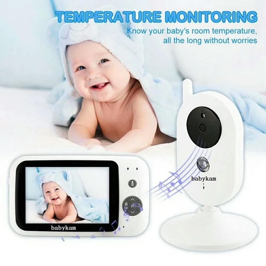 

303A video nanny wireless baby monitor 3.5 inch LCD IR Night Vision Baby Intercom 8 Lullabies Temperature monitor radio nanny