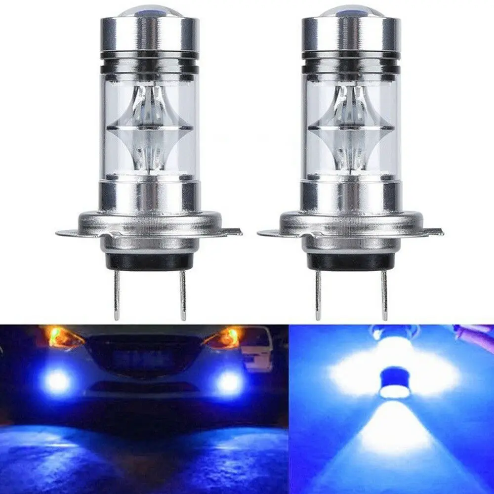 

2pcs H7 100W 2323 LED Ice Blue Projector Fog Driving Light Bulbs 8000K