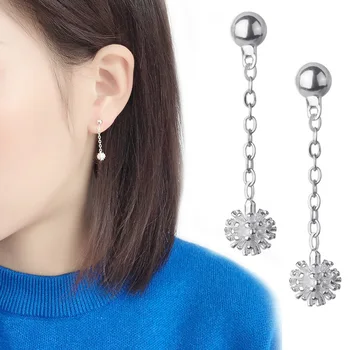 

925 Solid Sterling Silver Piercing Round Charm Drop Earrings for Women Girls Wedding Party Gift Femme Jewelry eh1027