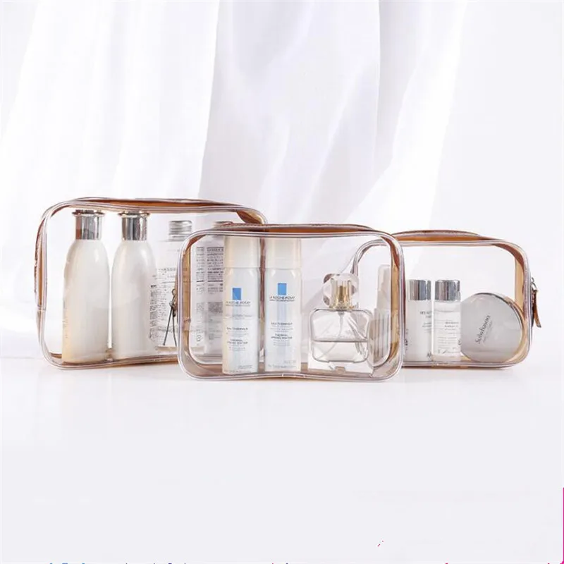 PURDORED 1 pc Blue Clear Cosmetic Bag Travel PVC Women Makeup Bag Zipper Makeup Organizer Bath Wash bag Case Dropshipping